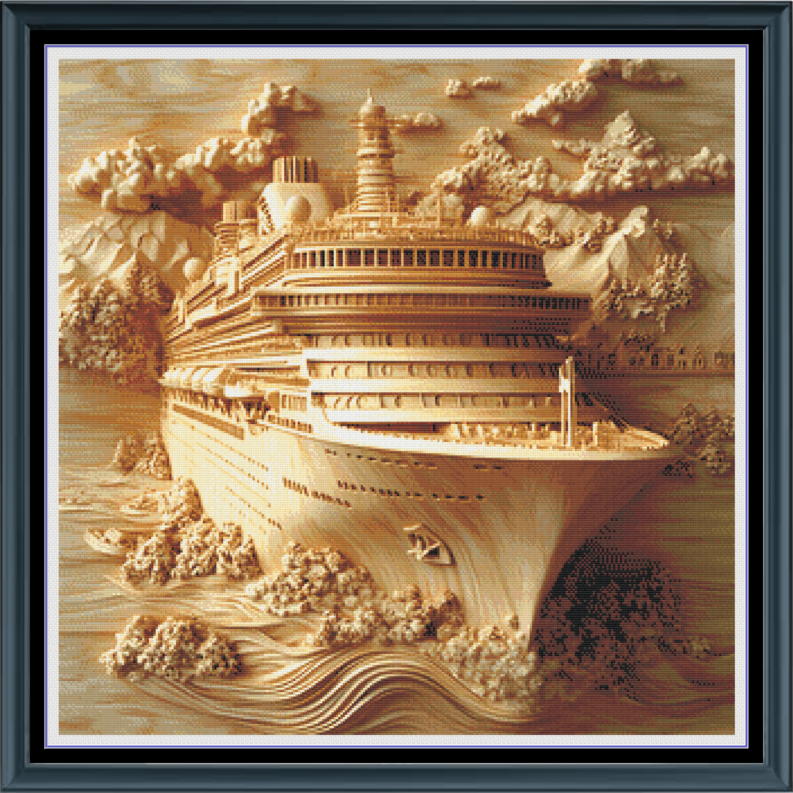 Stitching Jules Design Cross Stitch Pattern Cruise Ship Carving Large Full Coverage Counted Cross-Stitch Pattern (Digital Download)