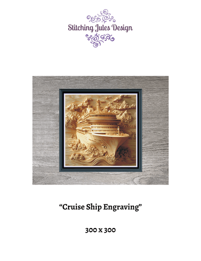 Stitching Jules Design Cross Stitch Pattern Cruise Ship Carving Large Full Coverage Counted Cross-Stitch Pattern (Digital Download)