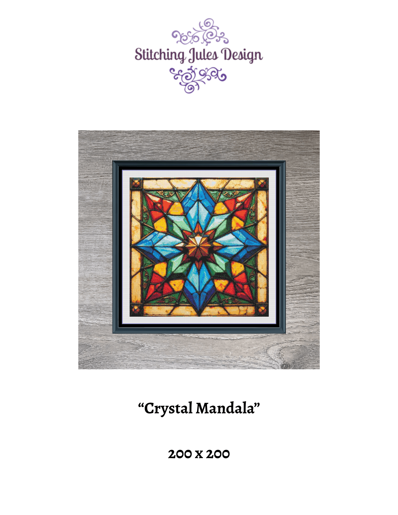 Stitching Jules Design Cross Stitch Pattern Crystal Mandala Geometric Full Coverage Counted Cross-Stitch Pattern (Digital Download)