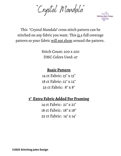 Stitching Jules Design Cross Stitch Pattern Crystal Mandala Geometric Full Coverage Counted Cross-Stitch Pattern (Digital Download)