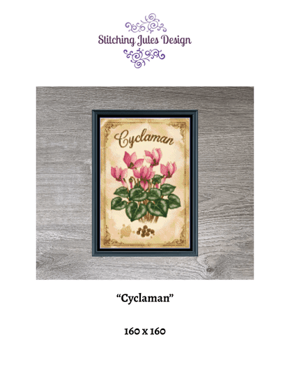 Stitching Jules Design Cross Stitch Pattern Cyclaman Winter Flower Full Coverage Counted Cross-Stitch Pattern (Digital Download)