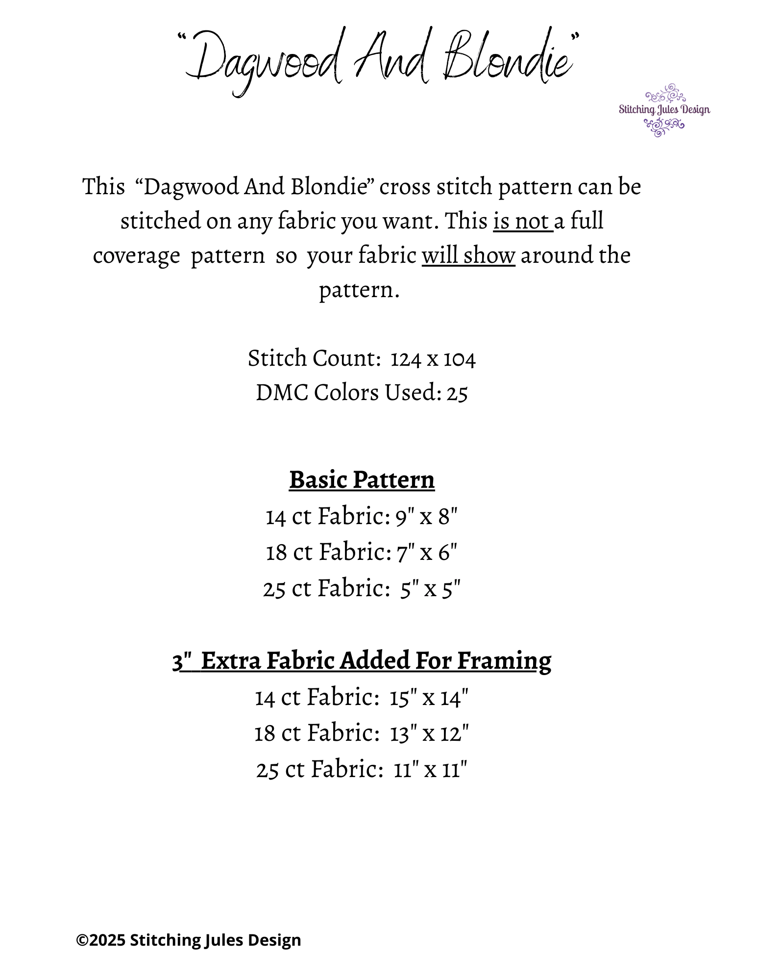 Stitching Jules Design Cross Stitch Pattern Dagwood Blondie Vintage Cartoon Counted Cross-Stitch Pattern (Digital Download)