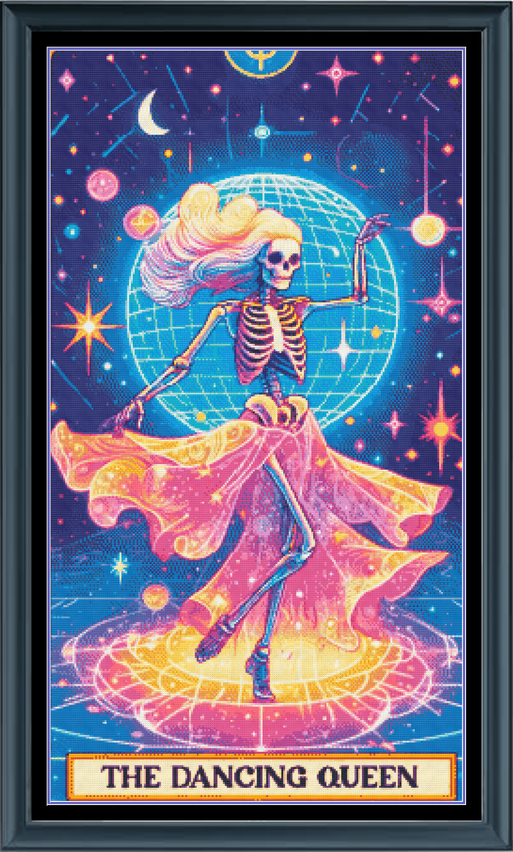 Stitching Jules Design Cross Stitch Pattern Dancing Queen Tarot Card Funny Skeleton Disco Large Full Coverage Counted Cross-Stitch Pattern (Digital Download)