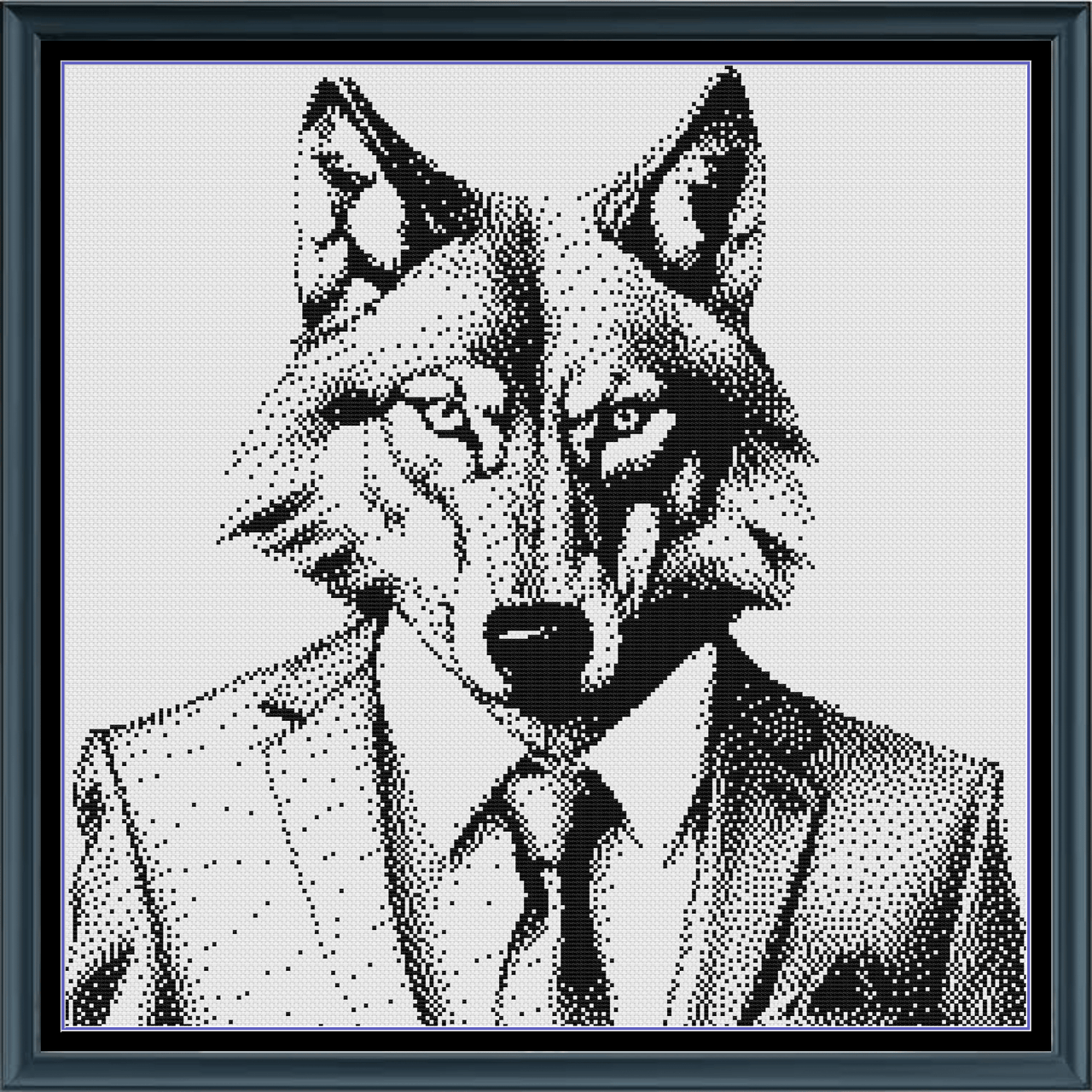 Stitching Jules Design Cross Stitch Pattern Dapper Wolf Monochrome