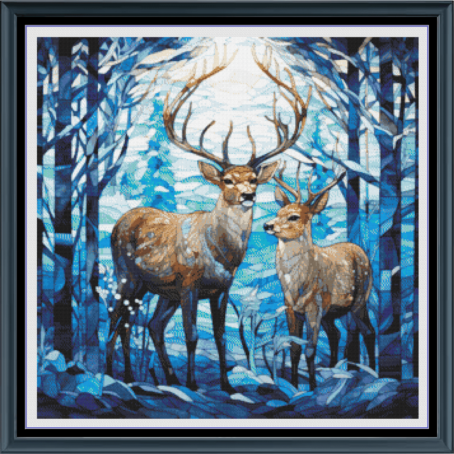Stitching Jules Design Cross Stitch Pattern Deer Stag Doe Wildlife Winter Stained Glass Full Coverage Counted Cross-Stitch Pattern (Digital Download)
