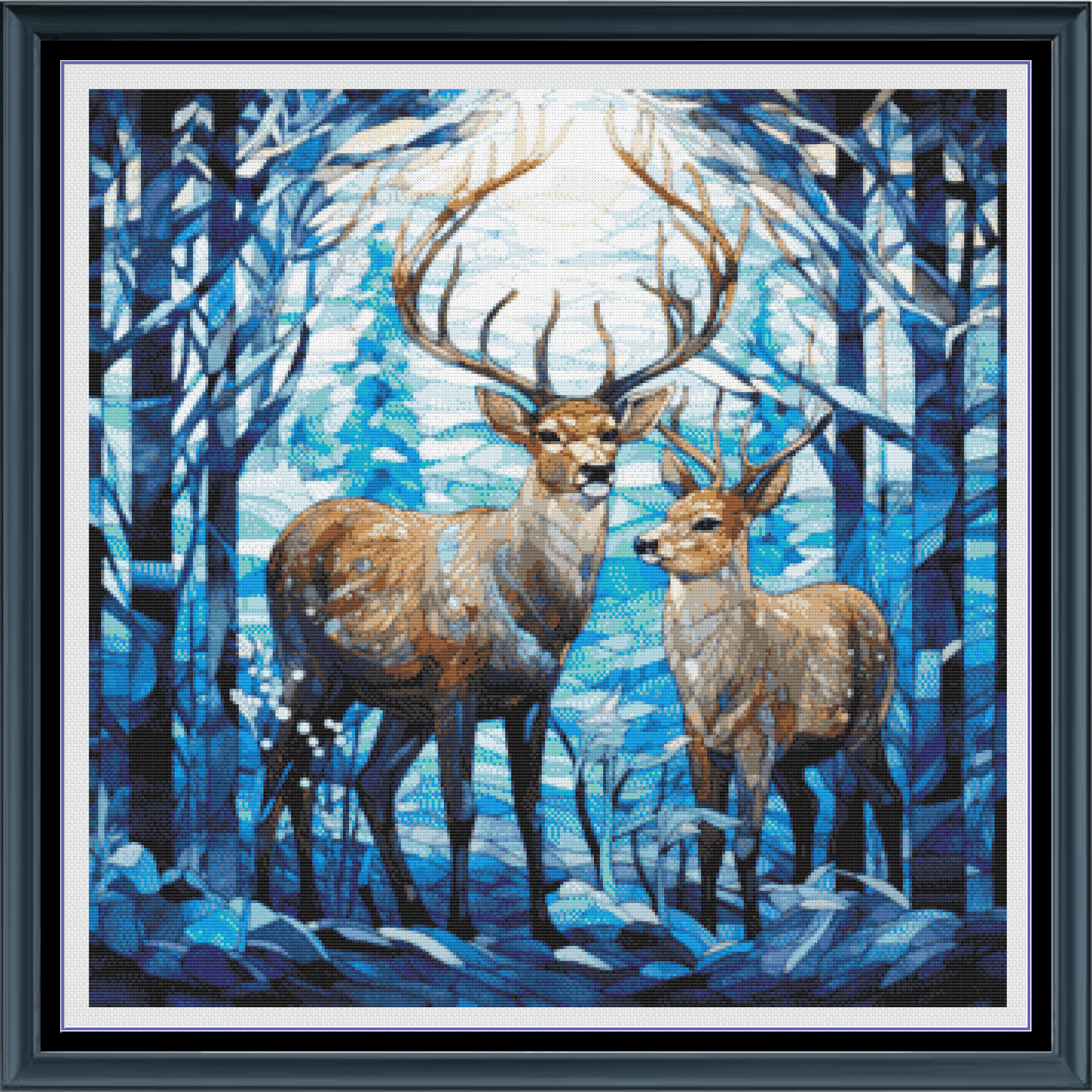 Stitching Jules Design Cross Stitch Pattern Deer Stag Doe Wildlife Winter Stained Glass Full Coverage Counted Cross-Stitch Pattern (Digital Download)