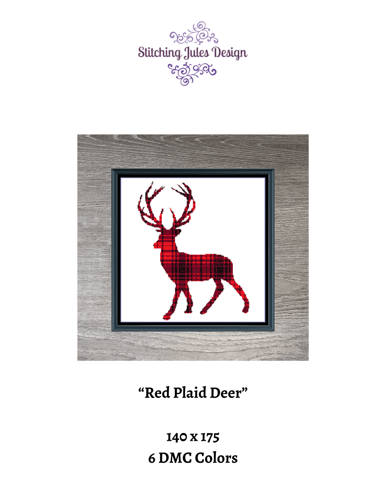 Stitching Jules Design Cross Stitch Pattern Deer Wildlife Animal Plaid Hunting Counted Cross Stitch Pattern Digital Download