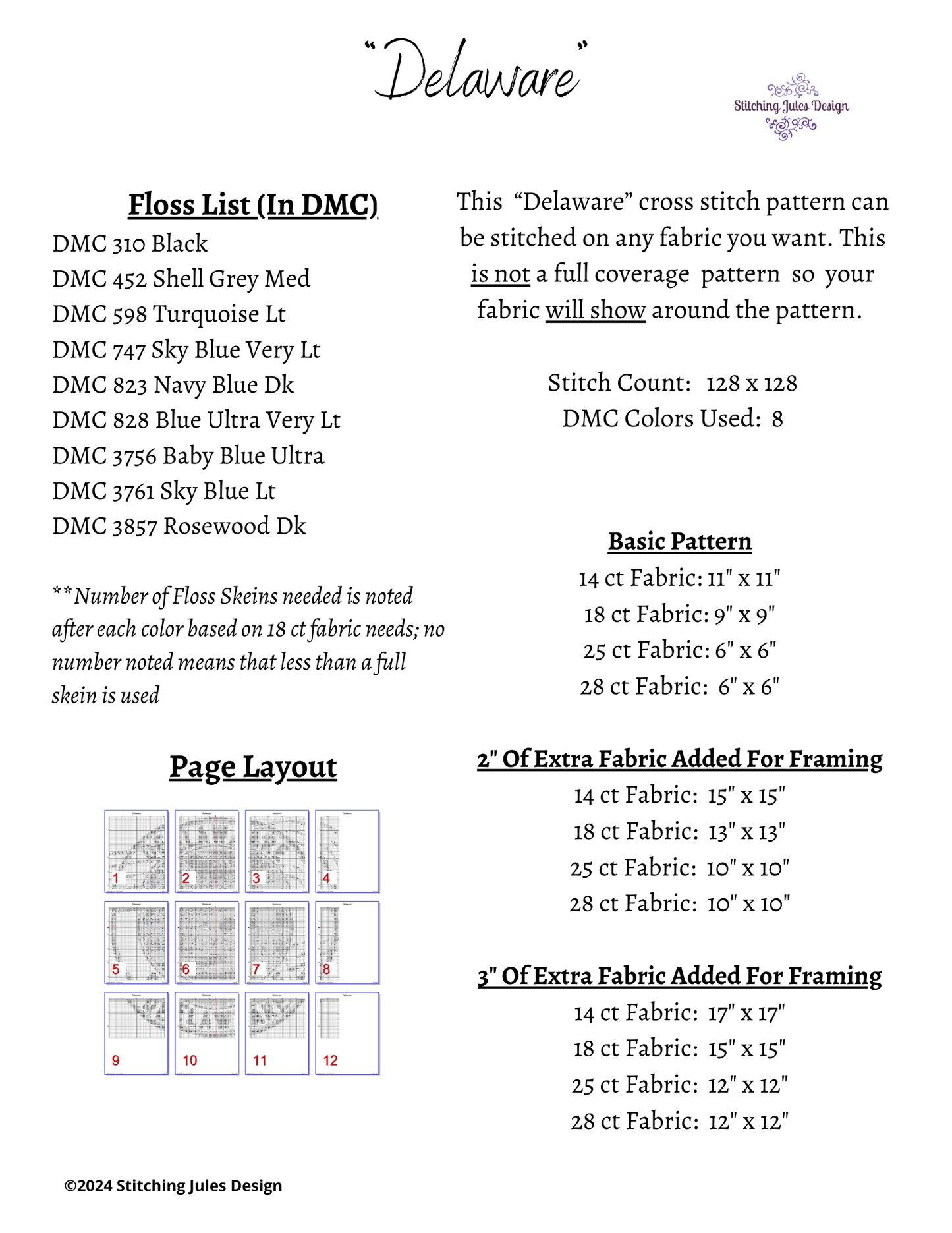 Stitching Jules Design Cross Stitch Pattern Delaware US State Counted Cross Stitch Pattern | Instant Download PDF