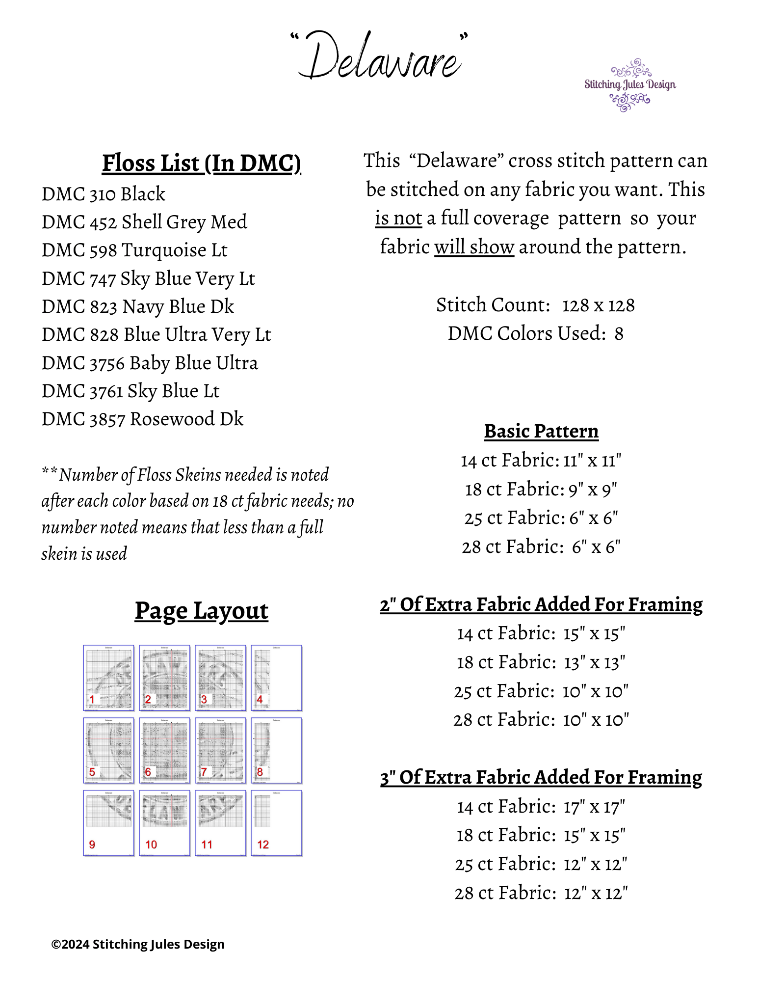 Stitching Jules Design Cross Stitch Pattern Delaware US State Counted Cross Stitch Pattern | Instant Download PDF