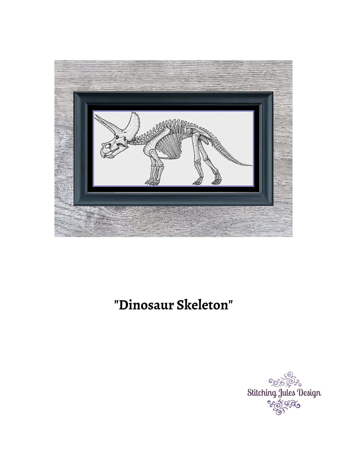 Stitching Jules Design Cross Stitch Pattern Dinosaur Cross Stitch Pattern | Skeleton Cross Stitch Pattern | Blackwork | Instant PDF Download And Physical Pattern Options