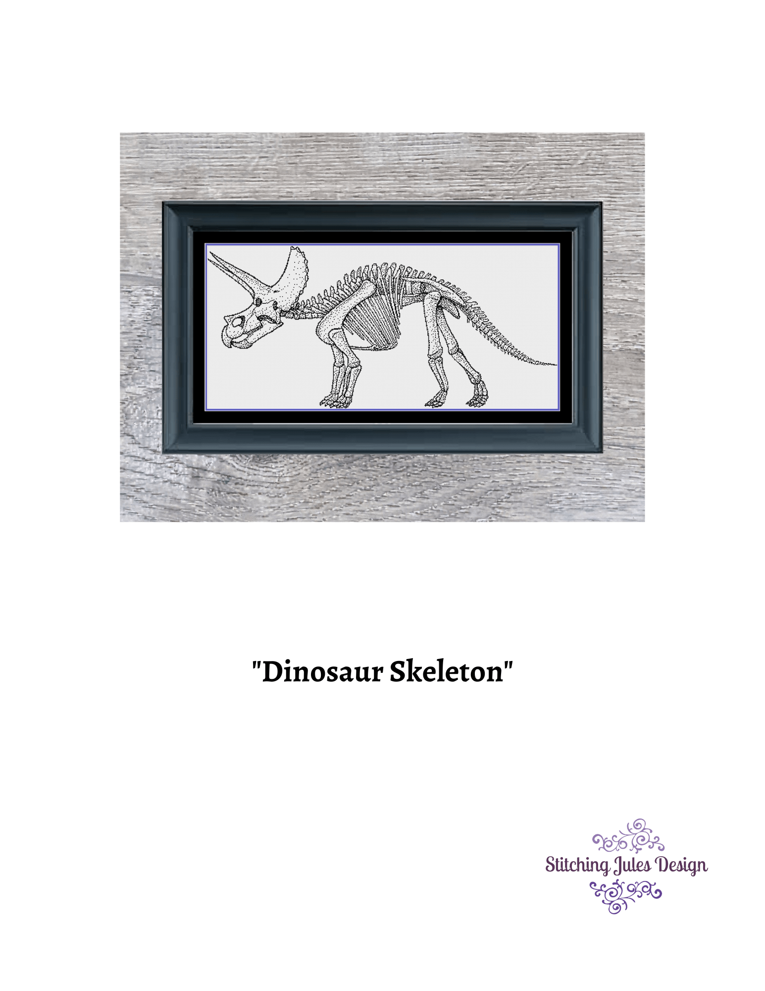 Stitching Jules Design Cross Stitch Pattern Dinosaur Cross Stitch Pattern | Skeleton Cross Stitch Pattern | Blackwork | Instant PDF Download And Physical Pattern Options