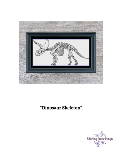 Stitching Jules Design Cross Stitch Pattern Dinosaur Cross Stitch Pattern | Skeleton Cross Stitch Pattern | Blackwork | Instant PDF Download And Physical Pattern Options