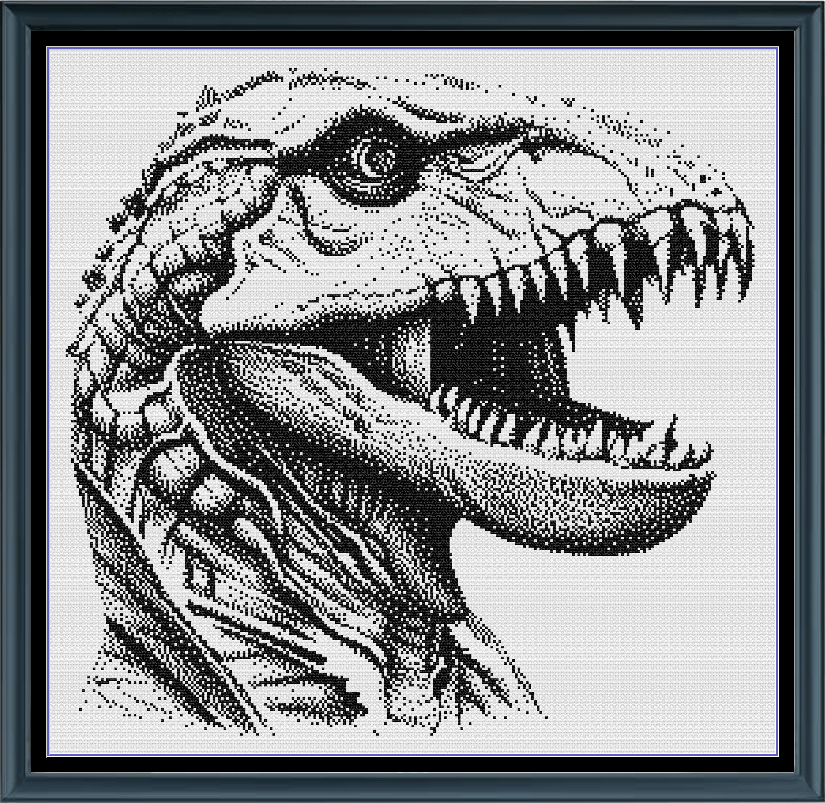 Stitching Jules Design Cross Stitch Pattern Dinosaur Tyrannosaurus Rex Monochrome Counted Cross-Stitch Pattern (Digital Download)