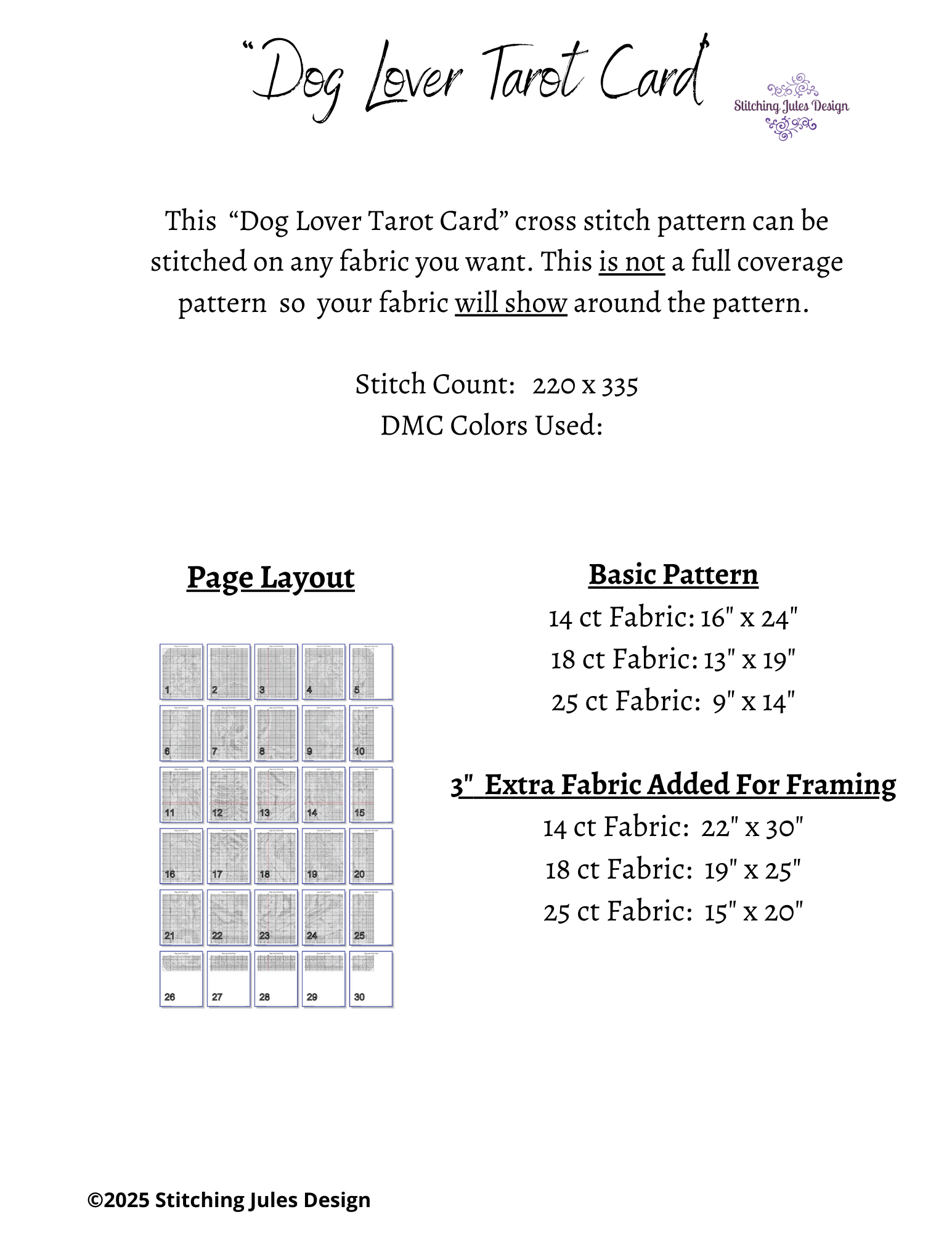 Stitching Jules Design Cross Stitch Pattern Dog Lover Pet Tarot Card Funny Counted Cross Stitch Pattern Digital Download