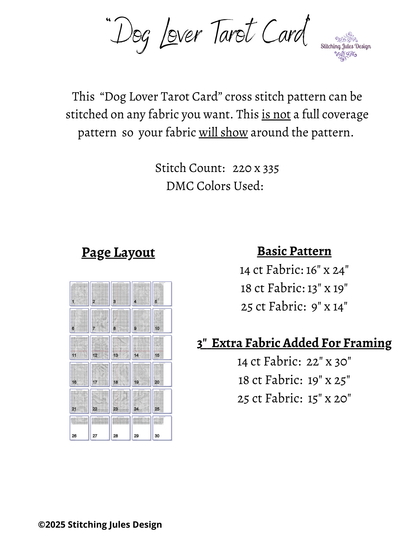 Stitching Jules Design Cross Stitch Pattern Dog Lover Pet Tarot Card Funny Counted Cross Stitch Pattern Digital Download