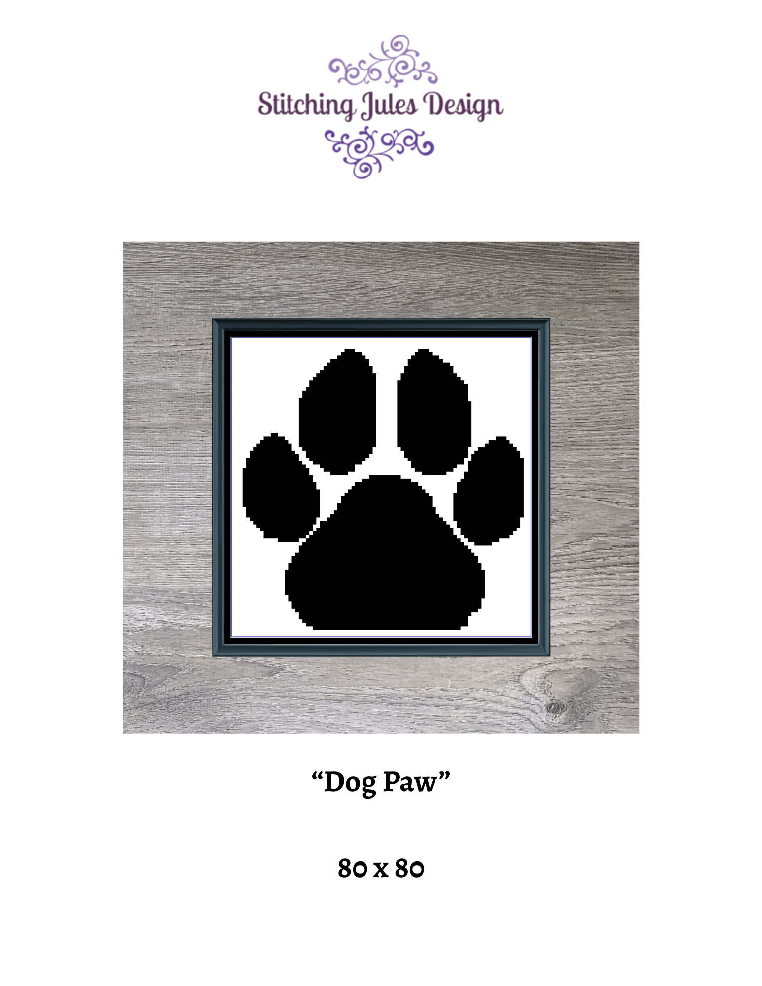 Stitching Jules Design Cross Stitch Pattern Dog Paw Monochrome Counted Cross-Stitch Pattern (Digital Download)