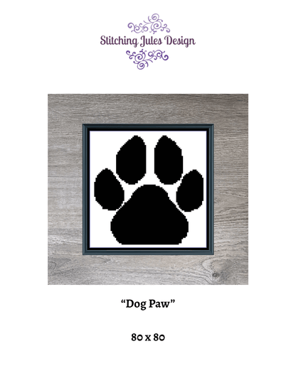 Stitching Jules Design Cross Stitch Pattern Dog Paw Monochrome Counted Cross-Stitch Pattern (Digital Download)