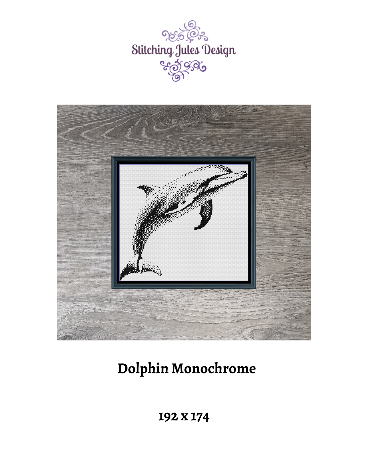 Stitching Jules Design Cross Stitch Pattern Dolphin Medium Monochrome