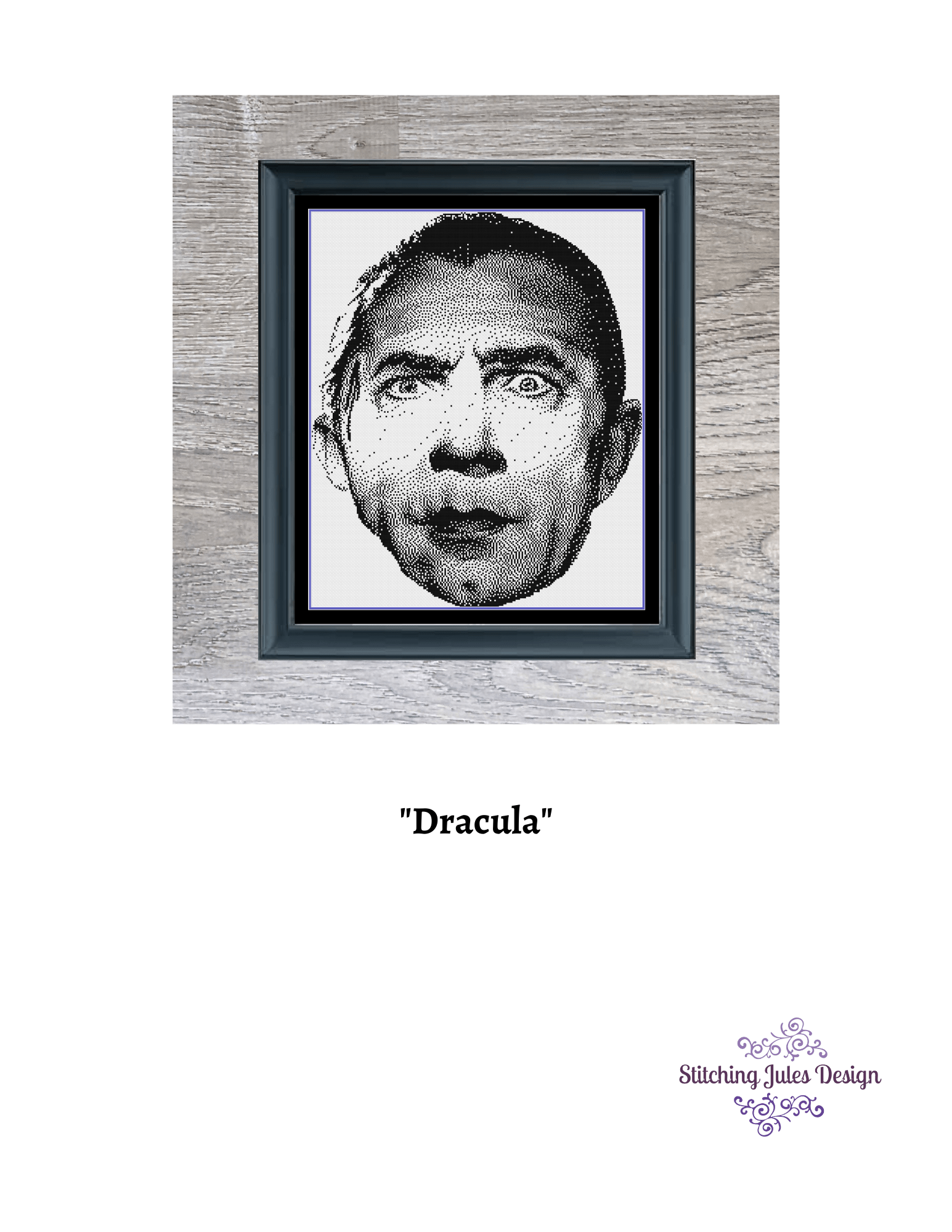 Stitching Jules Design Cross Stitch Pattern Dracula Horror Halloween Cross Stitch Pattern Monochrome Instant PDF Download
