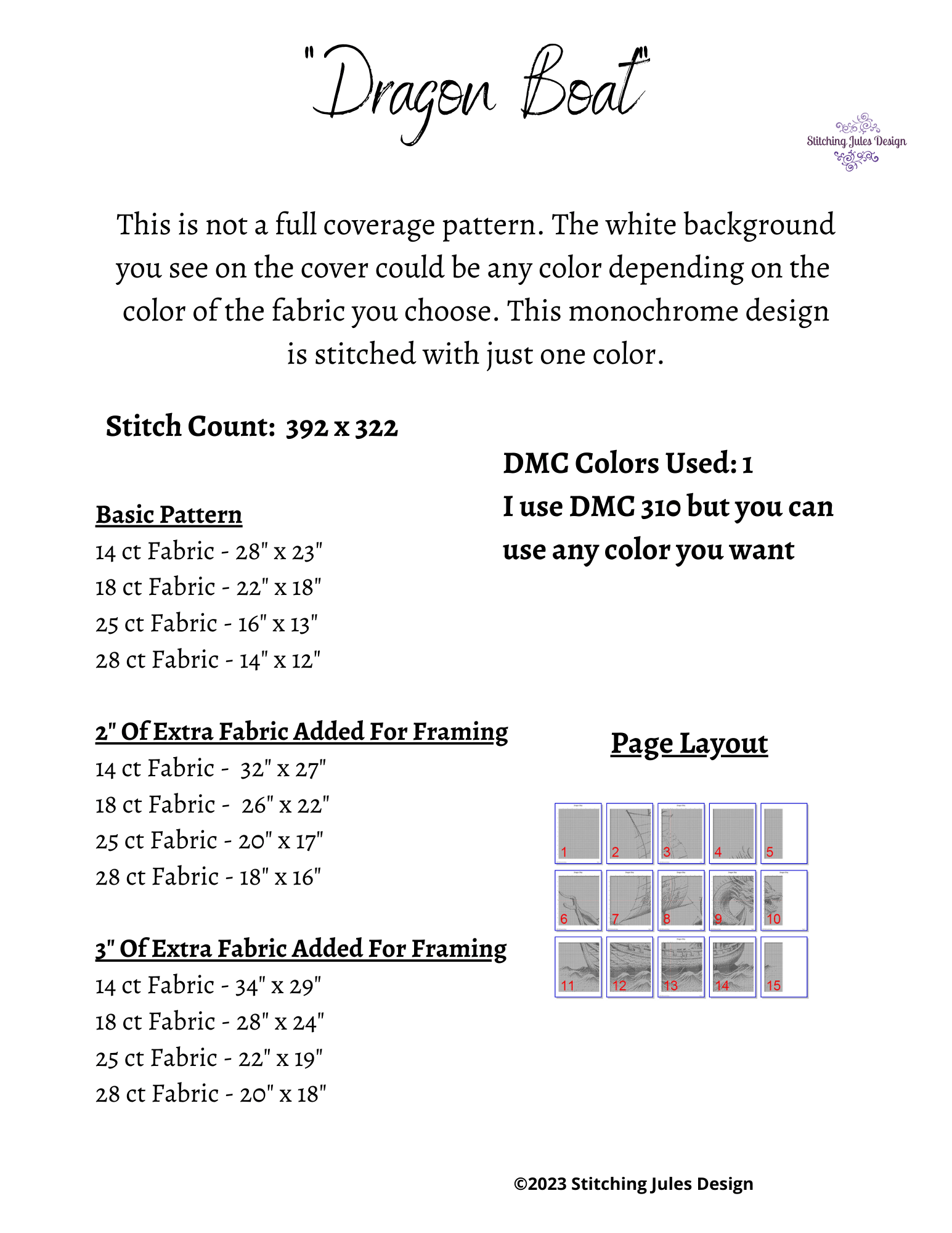 Stitching Jules Design Cross Stitch Pattern Dragon Boat Monochrome Cross Stitch Pattern Instant PDF Download