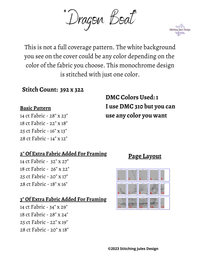 Thumbnail for Stitching Jules Design Cross Stitch Pattern Dragon Boat Monochrome Cross Stitch Pattern Instant PDF Download