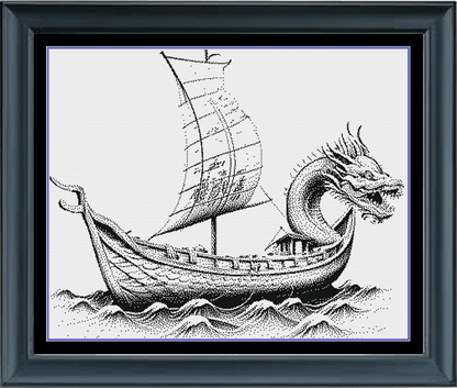Stitching Jules Design Cross Stitch Pattern Dragon Boat Monochrome Cross Stitch Pattern Instant PDF Download