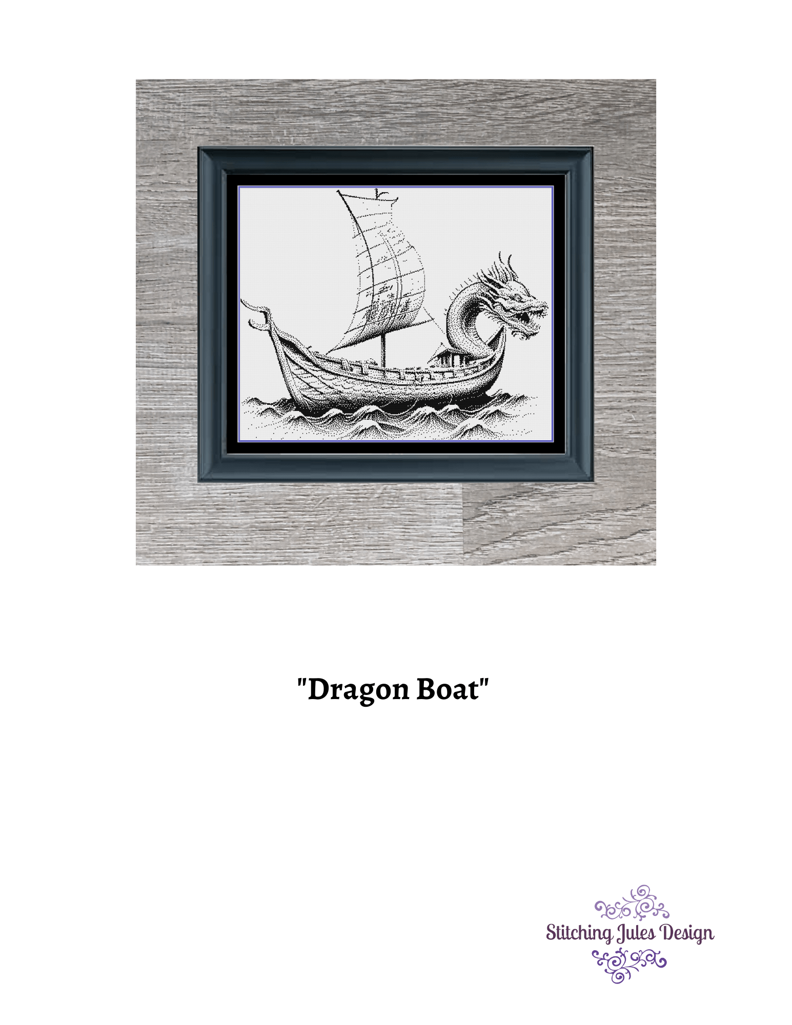 Stitching Jules Design Cross Stitch Pattern Dragon Boat Monochrome Cross Stitch Pattern Instant PDF Download