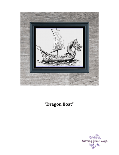 Stitching Jules Design Cross Stitch Pattern Dragon Boat Monochrome Cross Stitch Pattern Instant PDF Download