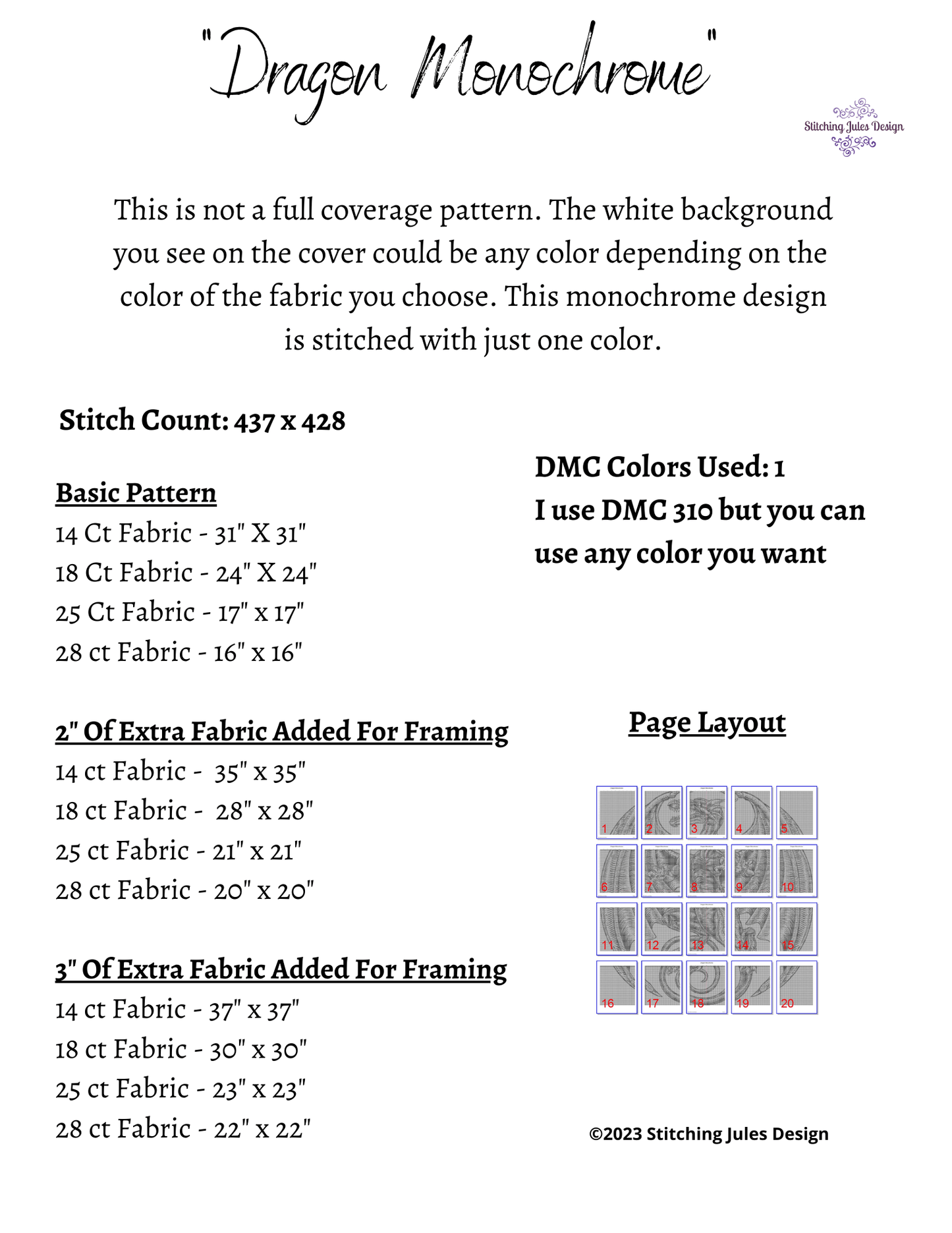 Stitching Jules Design Cross Stitch Pattern Dragon Cross Stitch Pattern | Fantasy Cross Stitch Pattern | Blackwork | Instant PDF Download And Physical Pattern Options