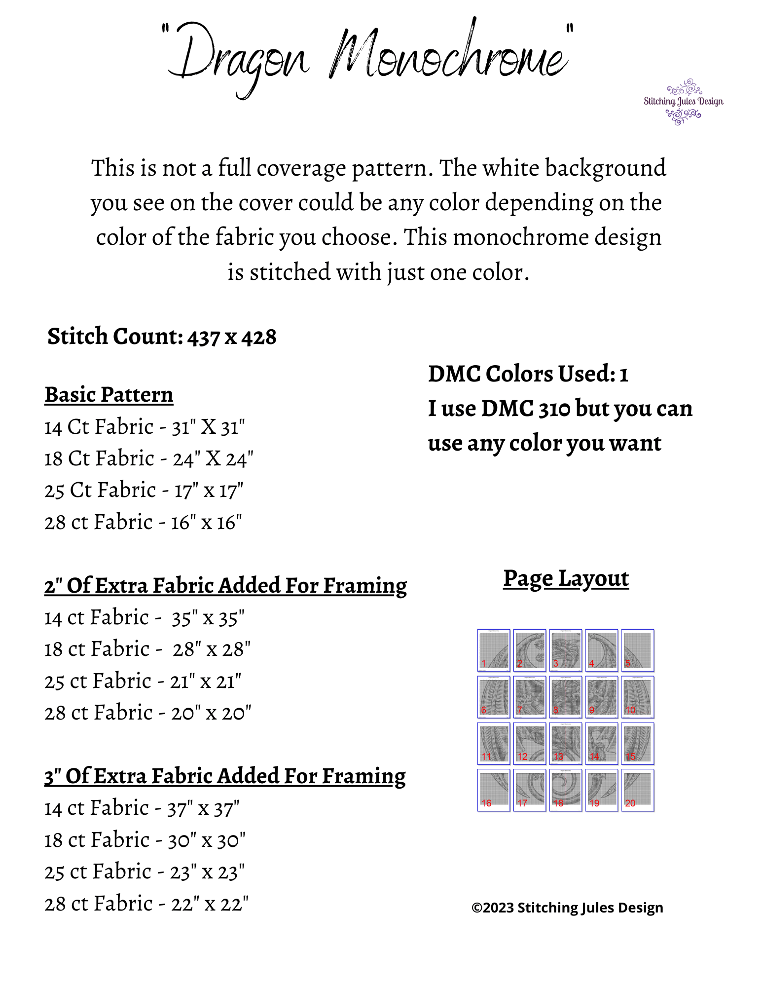Stitching Jules Design Cross Stitch Pattern Dragon Cross Stitch Pattern | Fantasy Cross Stitch Pattern | Blackwork | Instant PDF Download And Physical Pattern Options