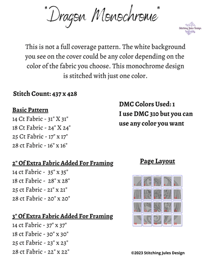 Stitching Jules Design Cross Stitch Pattern Dragon Cross Stitch Pattern | Fantasy Cross Stitch Pattern | Blackwork | Instant PDF Download And Physical Pattern Options