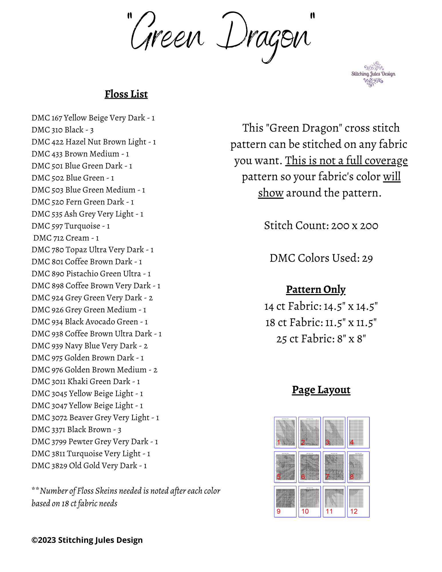 Stitching Jules Design Cross Stitch Pattern Dragon Cross Stitch Pattern | Fantasy Mythical Cross Stitch Pattern | Physical And Digital PDF Download Pattern Options