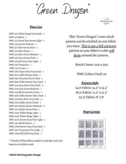 Stitching Jules Design Cross Stitch Pattern Dragon Cross Stitch Pattern | Fantasy Mythical Cross Stitch Pattern | Physical And Digital PDF Download Pattern Options