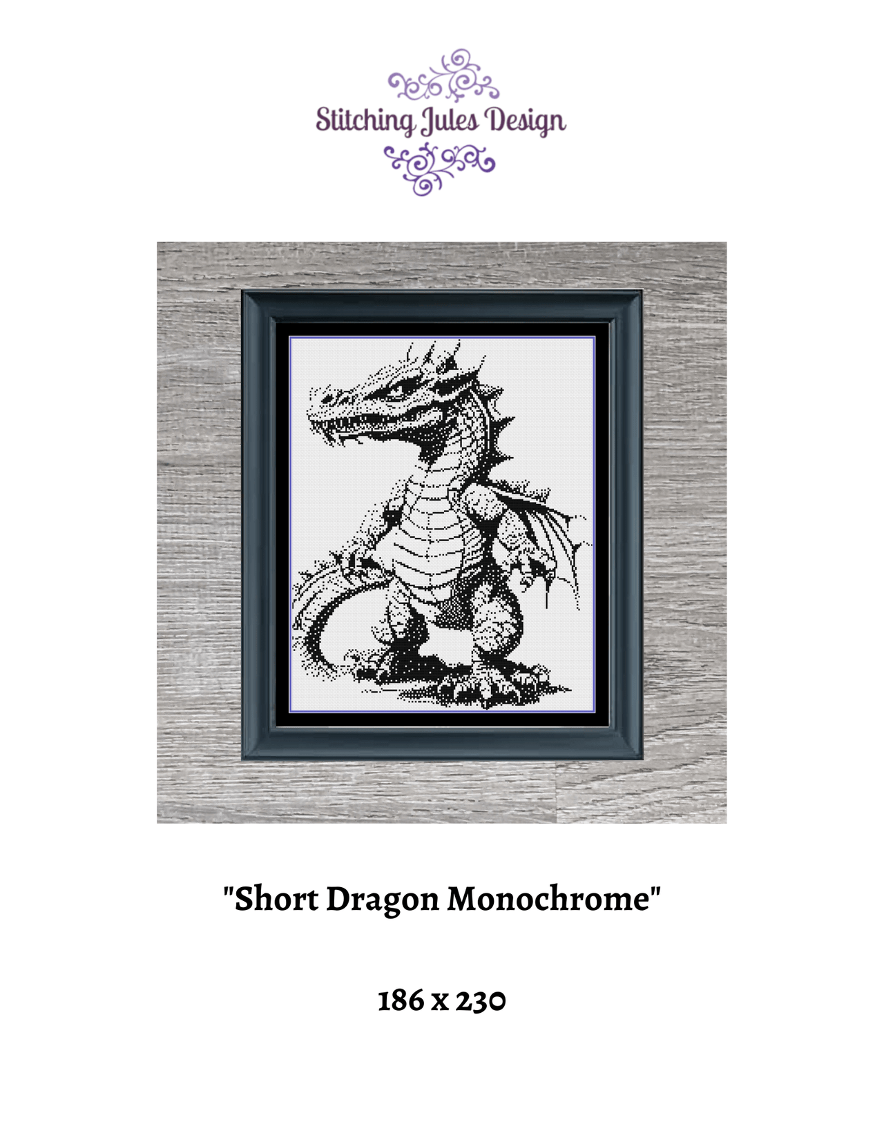 Dragon Counted Cross-Stitch Pattern | Monochrome Blackwork | Instant D – Stitching Jules Design dragon-counted-cross-stitch-pattern-monochrome-blackwork-instant-d-stitching-jules-design