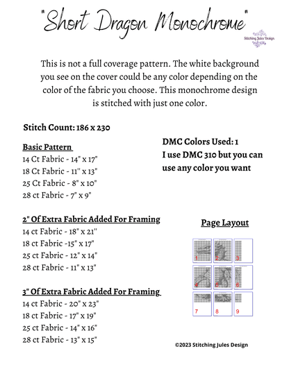 Stitching Jules Design Cross Stitch Pattern Dragon Fantasy Cross-Stitch Pattern | Monochrome Blackwork | Instant Download PDF