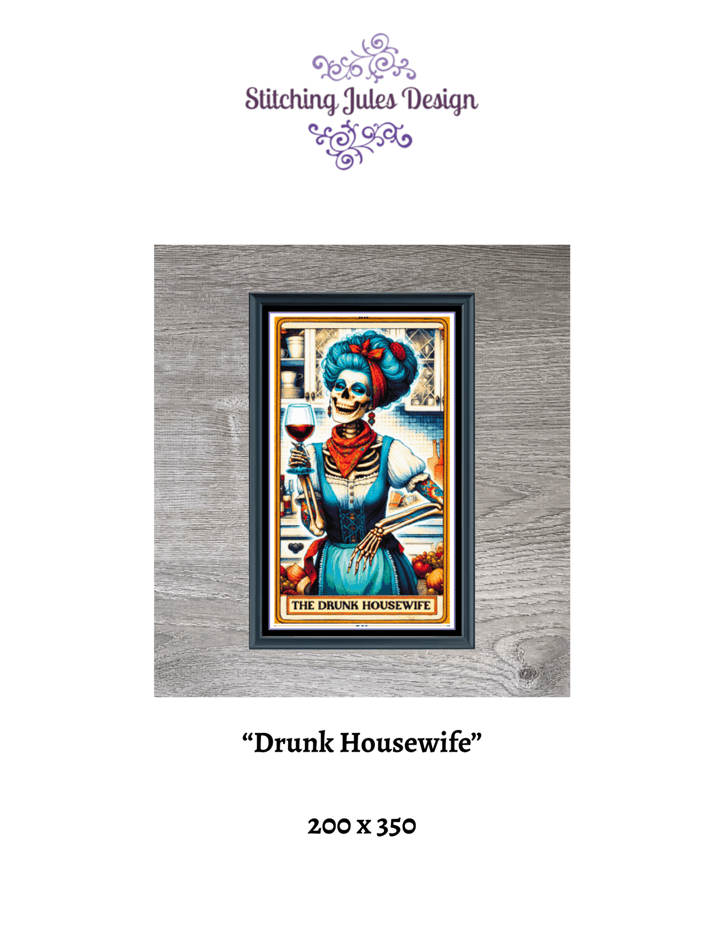 Stitching Jules Design Cross Stitch Pattern Drunk Housewife Tarot Card Skeleton Full Coverage Counted Cross-Stitch Pattern (Digital Download)