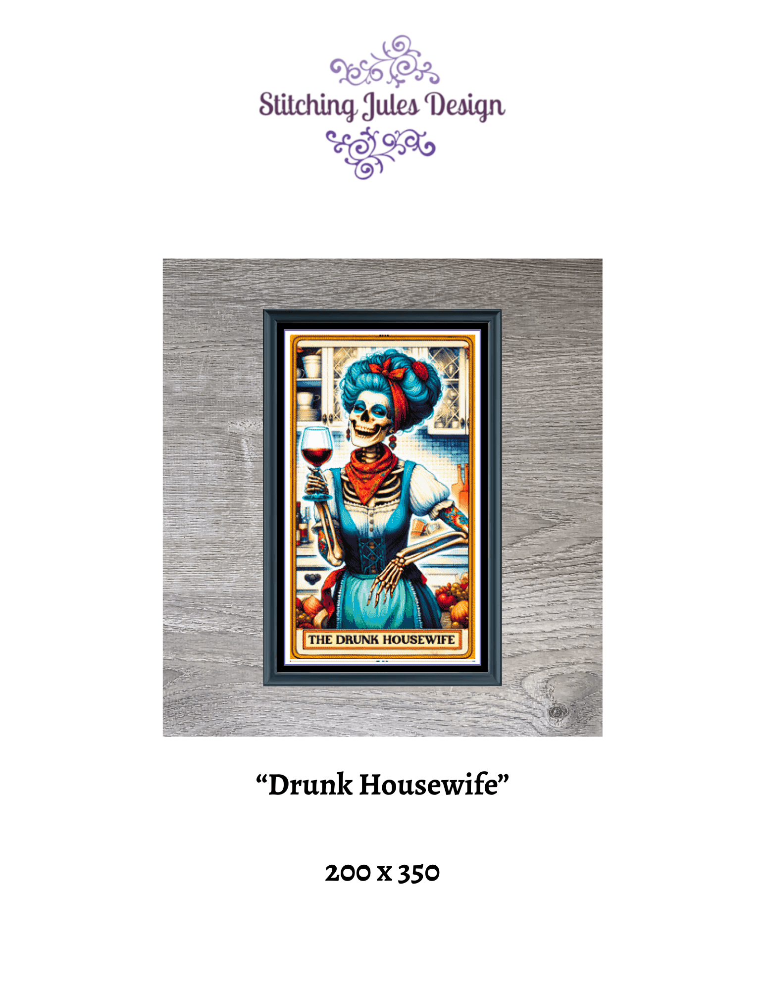 Stitching Jules Design Cross Stitch Pattern Drunk Housewife Tarot Card Skeleton Full Coverage Counted Cross-Stitch Pattern (Digital Download)