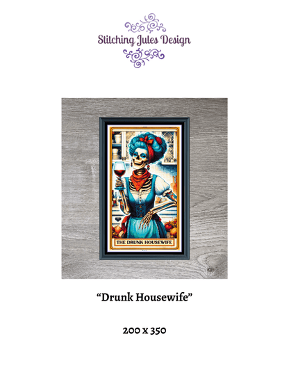 Stitching Jules Design Cross Stitch Pattern Drunk Housewife Tarot Card Skeleton Full Coverage Counted Cross-Stitch Pattern (Digital Download)