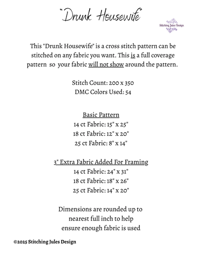 Stitching Jules Design Cross Stitch Pattern Drunk Housewife Tarot Card Skeleton Full Coverage Counted Cross-Stitch Pattern (Digital Download)
