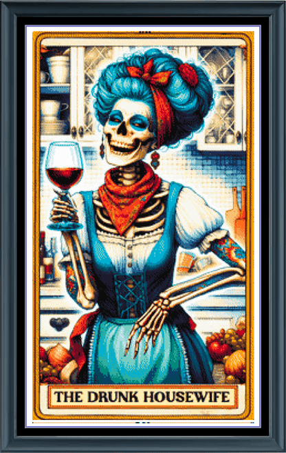 Stitching Jules Design Cross Stitch Pattern Drunk Housewife Tarot Card Skeleton Full Coverage Counted Cross-Stitch Pattern (Digital Download)