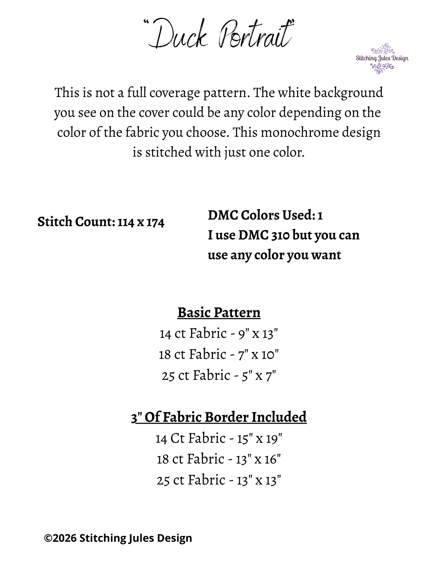 Stitching Jules Design Cross Stitch Pattern Duck Duckling Farm Animal Mini Monochrome Counted Cross-Stitch Pattern (Digital Download)