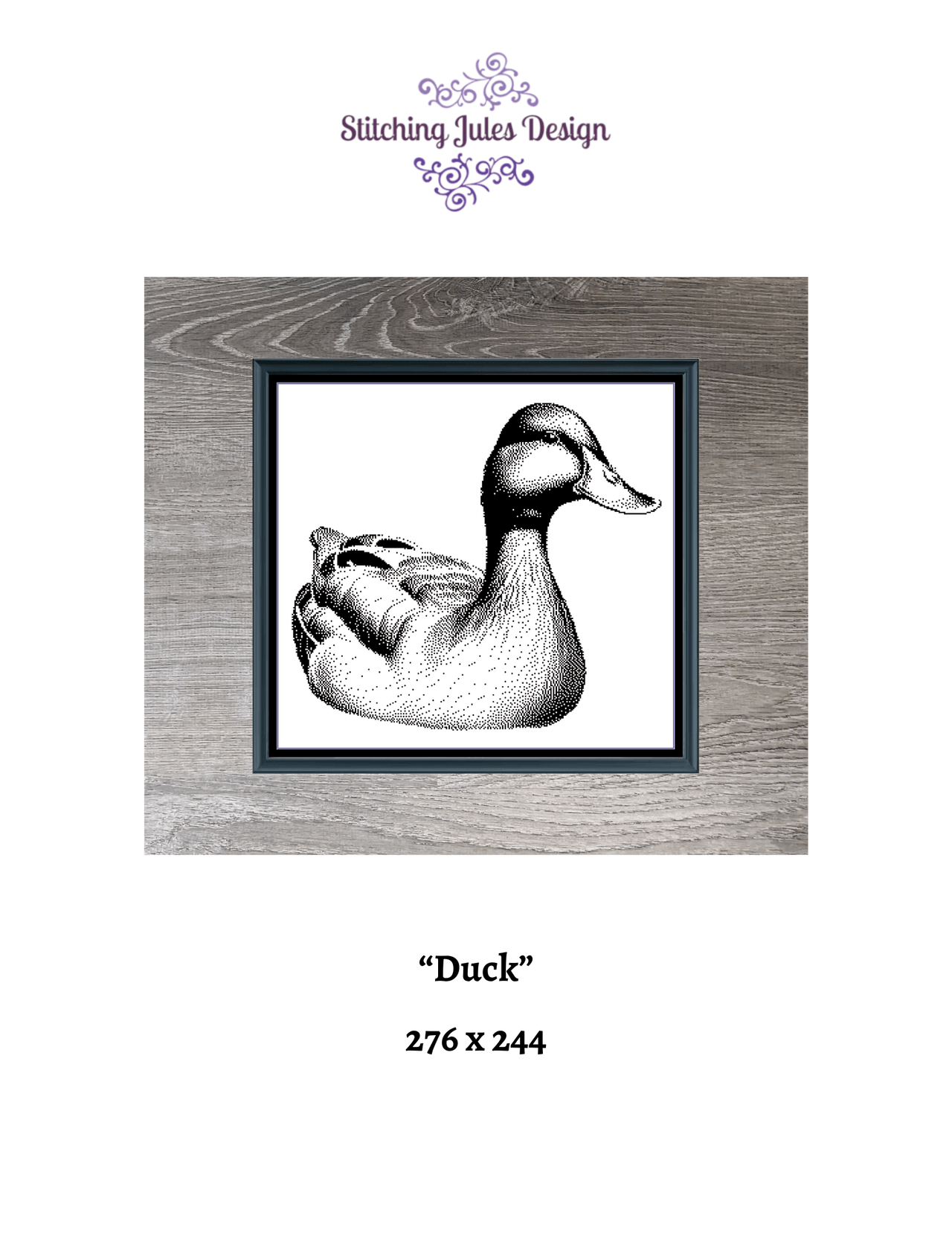 Stitching Jules Design Cross Stitch Pattern Duck Mallard Bird Wildlife Hunting Monochrome Blackwork Counted Cross Stitch Pattern Digital Download