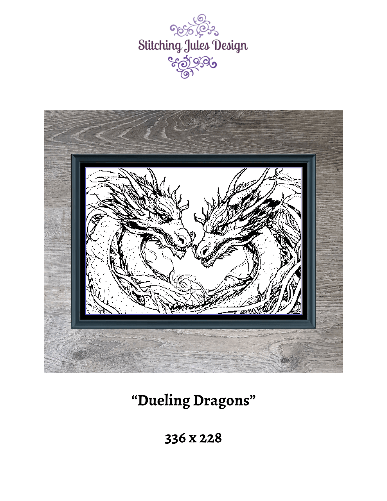 Stitching Jules Design Cross Stitch Pattern Dueling Dragons Fantasy Creatures Monochrome Blackwork Counted Cross Stitch Pattern Digital Download