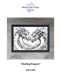 Thumbnail for Stitching Jules Design Cross Stitch Pattern Dueling Dragons Fantasy Creatures Monochrome Blackwork Counted Cross Stitch Pattern Digital Download