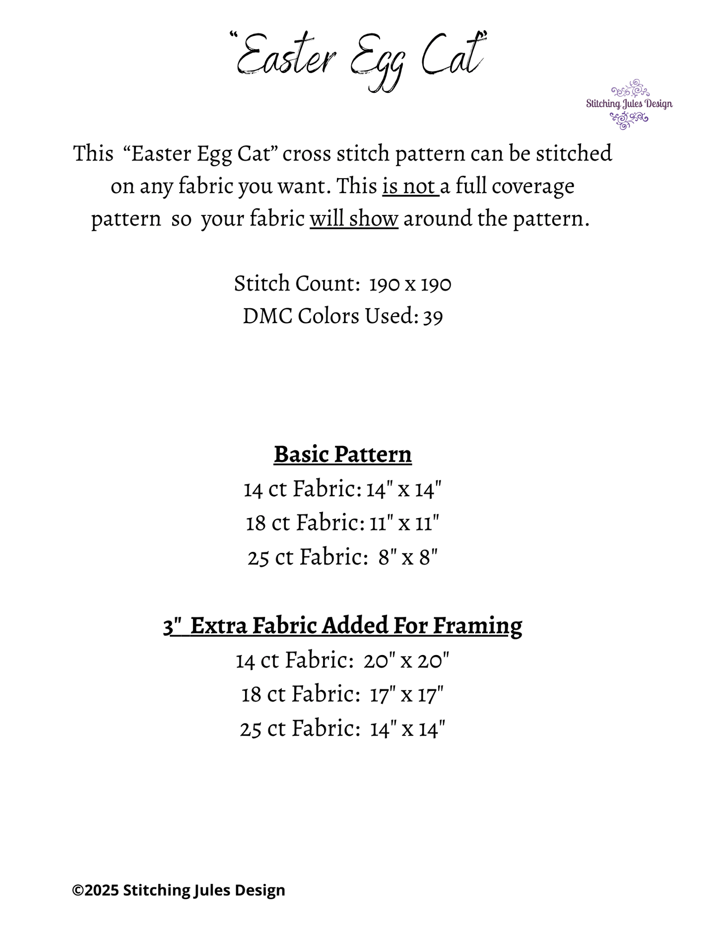 Stitching Jules Design Cross Stitch Pattern Easter Egg Cat Counted Cross-Stitch Pattern (Digital Download)