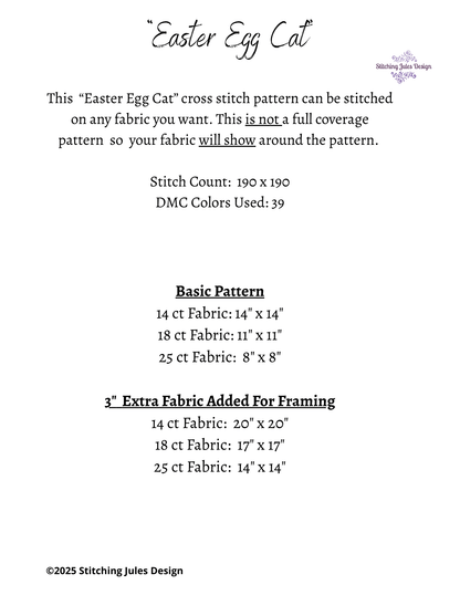 Stitching Jules Design Cross Stitch Pattern Easter Egg Cat Counted Cross-Stitch Pattern (Digital Download)