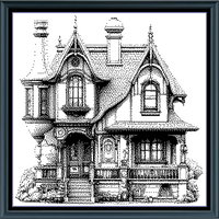 Thumbnail for Stitching Jules Design Cross Stitch Pattern Eclectic House Architecture Monochrome Blackwork Counted Cross Stitch Pattern Digital Download