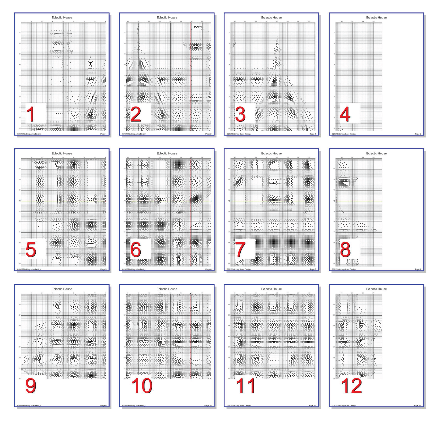 Stitching Jules Design Cross Stitch Pattern Eclectic House Architecture Monochrome Blackwork Counted Cross Stitch Pattern Digital Download