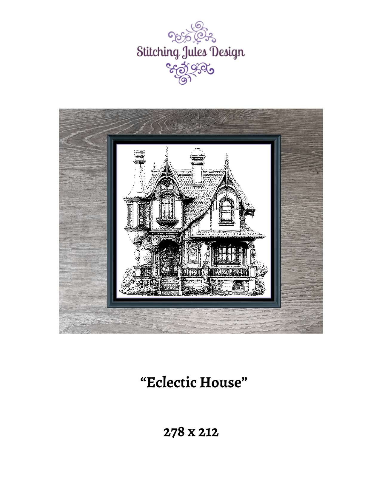 Stitching Jules Design Cross Stitch Pattern Eclectic House Architecture Monochrome Blackwork Counted Cross Stitch Pattern Digital Download