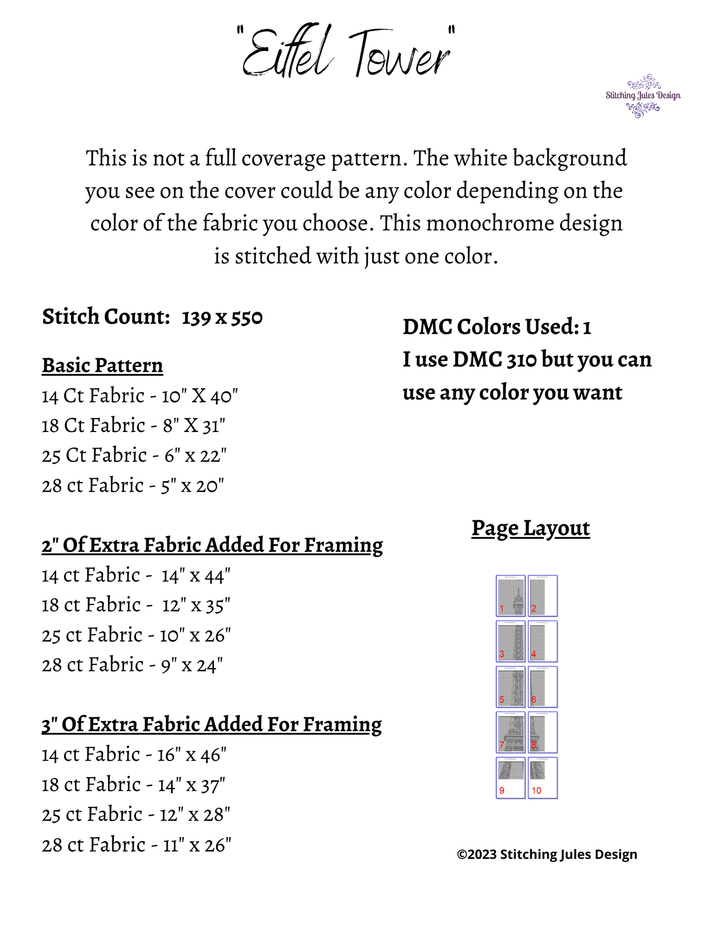 Stitching Jules Design Cross Stitch Pattern Eiffel Tower Cross Stitch Pattern | Paris Cross Stitch Pattern | Blackwork Cross Stitch Pattern | Physical And Digital PDF Download Pattern Options
